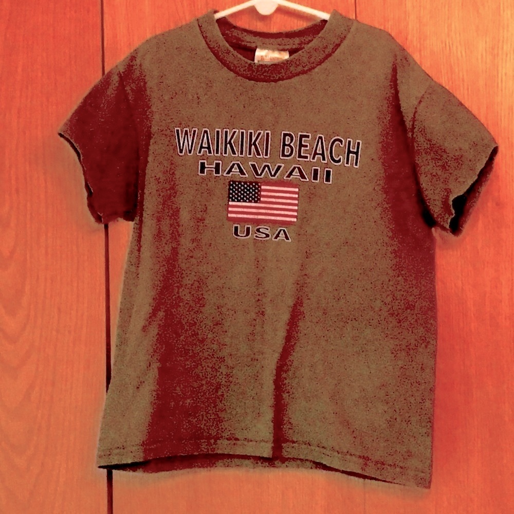 Hanes Boy’s WAIKIKI BEACH HAWAII size 10 t shirt tee American flag graphic